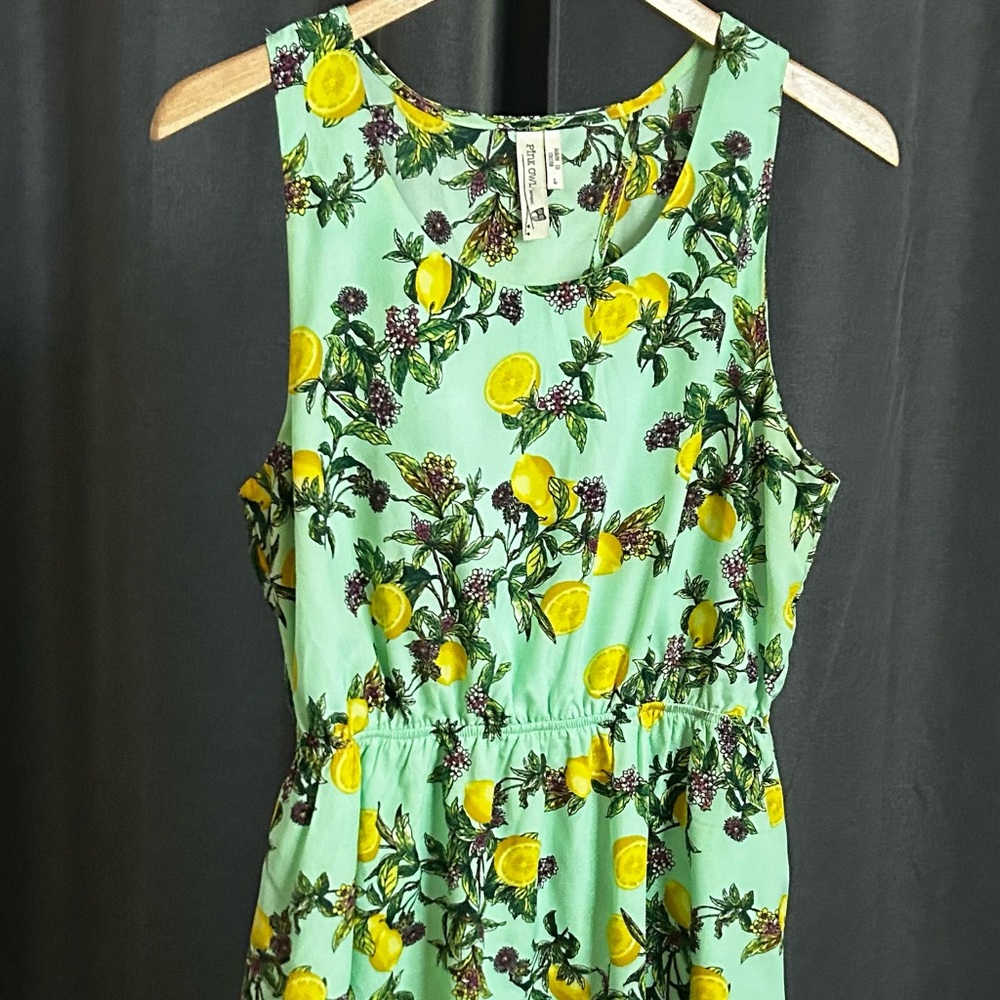 Pink Owl Mint Green Lemon Print Sundress size L stretchy waist sleeveless